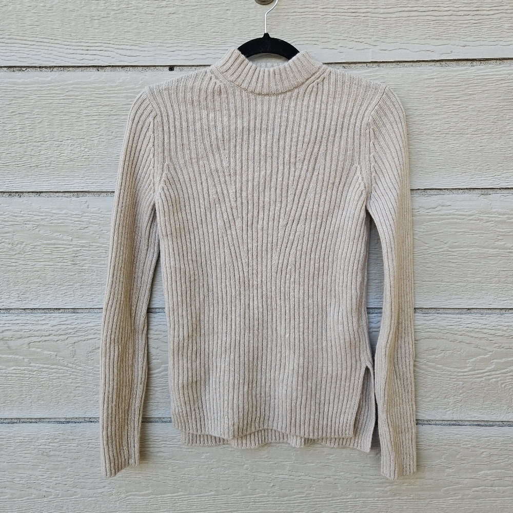Vince beige ribbed mockneck sweater wool cashmere blend XS